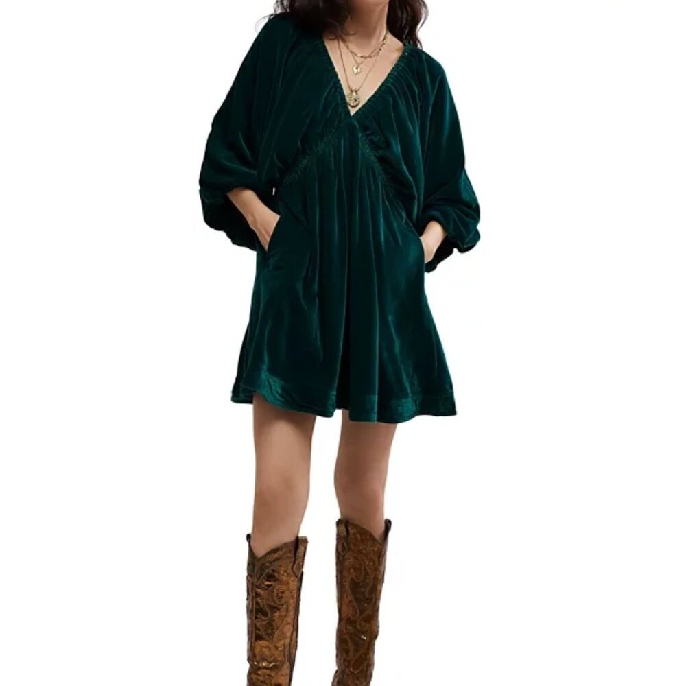 Free People Portia Velvet Mini Dress Medium M Emerald Green NWT